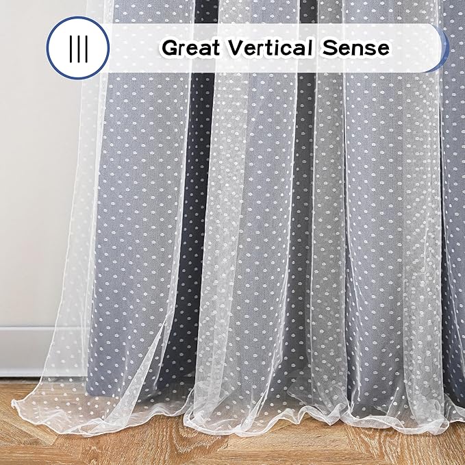 MYSKY HOME Navy Blue Blackout Curtains for Girls Bedroom & Nursery Kids Cute Curtains Double Layer with Polka Dots Sheer, Grommet Tops, 52x84 Inch Each Panel, 2 Panels