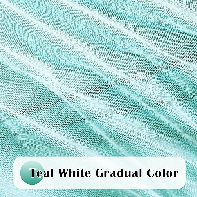 100% Blackout Curtains with Sheer Overlay Mix and Match Double Layer Drapes 54 Inch Length 2 Panels for Bedroom Living Room Teal White Ombre Grommet Window Treatment with Tiebacks