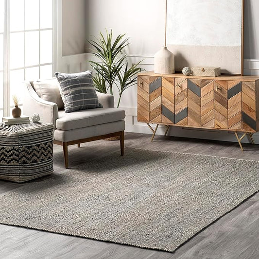 nuLOOM 9x12 Rigo Jute Hand Woven Area Rug, Grey, Solid Farmhouse Design, Natural Fiber, For Bedroom, Living Room, Dining Room, Hallway, Office, Kitchen, Entryway