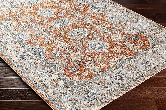 Mark&Day Washable Rugs, 5x7 Emporia Traditional Burnt Orange Area Rug, Orange Blue Beige Carpet for Living Room, Bedroom or Kitchen (5'3" x 7', Machine Washable)