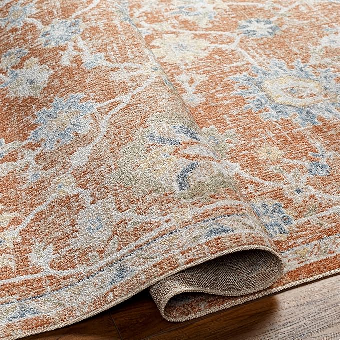 Mark&Day Washable Rugs, 5x7 Erlanger Traditional Burnt Orange Area Rug, Orange Blue Beige Carpet for Living Room, Bedroom or Kitchen (5'3" x 7', Machine Washable)
