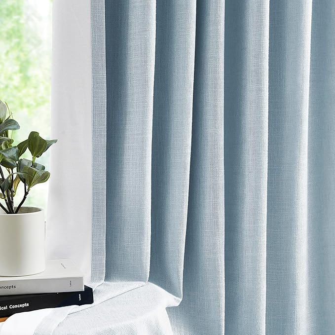 Pinch Pleated Blackout Curtain Panels with Full Blackout Liner Linen Texture Window Treatment Sets with Back Tab for Living Room Bedroom Thermal Insulated Drape with 12 Hooks, 60"x72"x1, Dusty Blue