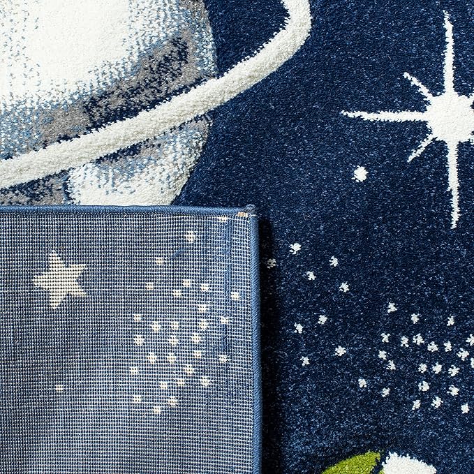 SAFAVIEH Carousel Kids Collection 3' Round Navy/Ivory CRK103N Outer Space Non-Shedding Playroom Nursery Bedroom Area Rug