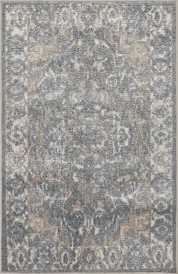 Mark&Day Washable Rugs, 2x4 Elsmore Traditional Navy Blue Area Rug, Blue Ivory Orange Carpet for Living Room, Bedroom or Kitchen (2'3" x 3'9", Machine Washable)
