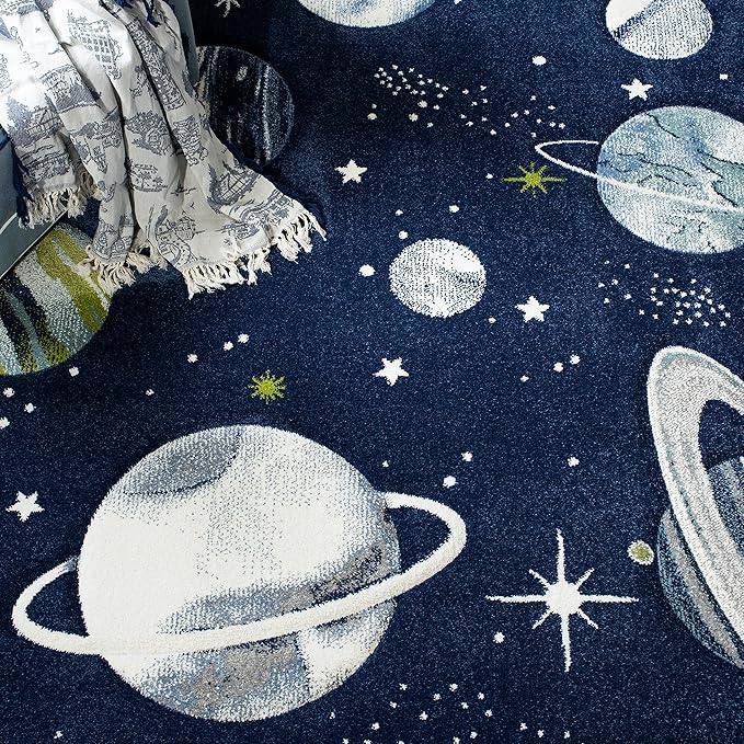 SAFAVIEH Carousel Kids Collection Runner Rug - 2' x 8', Navy & Ivory, Non-Shedding & Easy Care, Ideal for High Traffic Areas for Boys & Girls in Playroom, Nursery, Bedroom (CRK103N)