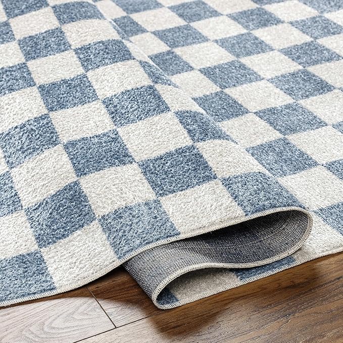 Mark&Day Washable Rugs, 5x7 Shaquina Modern Pale Blue Checkered Rug, Blue Ivory Carpet for Living Room, Bedroom or Kitchen (5'3" x 7', Machine Washable)