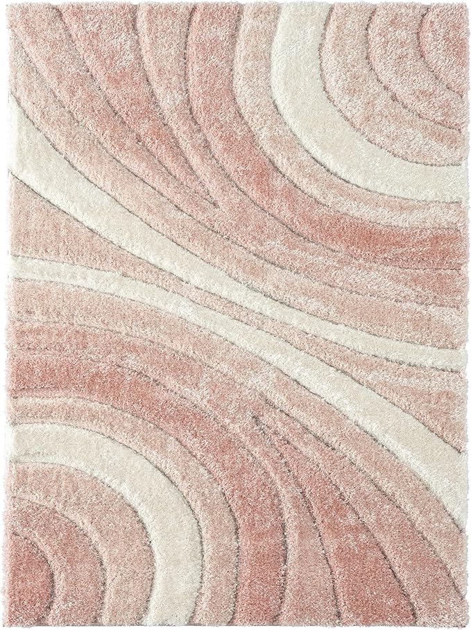 LUXE WEAVERS Lantanas Collection 7070 Pink 5x7 Modern Shag Geometric Area Rug