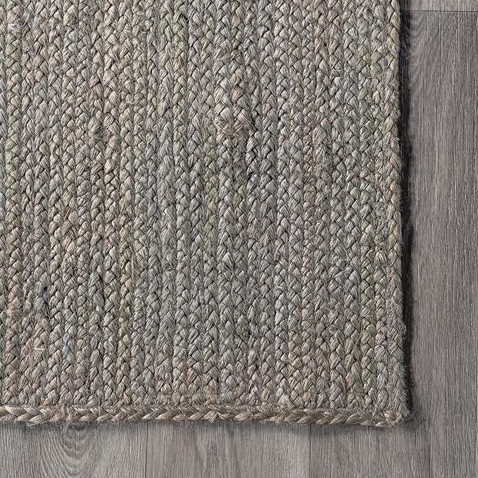 nuLOOM 4x6 Rigo Jute Hand Woven Area Rug, Grey, Solid Farmhouse Design, Natural Fiber, For Bedroom, Living Room, Dining Room, Hallway, Office, Kitchen, Entryway