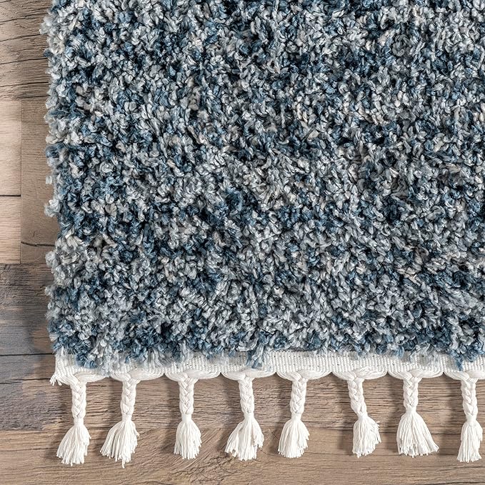 nuLOOM Brooke Shag Tasseled Area Rug - 2x3 Accent Shag Rug Casual Blue/Ivory Rugs for Living Room Bedroom Dining Room Nursery Entryway