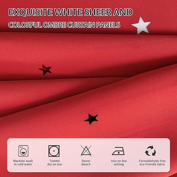 XiDi Red Curtains 63 Inches Long for Living Room Double Layer Curtains with Sheer Overlay for Girls Kids Bedroom Decor Ideal Princess Unicorn Theme Grommet Windows Drapes 2 Panels 34x63