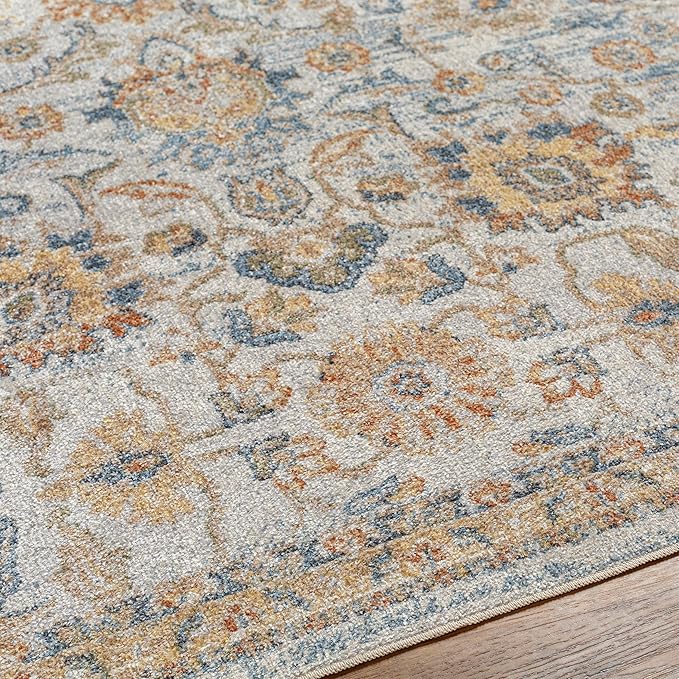 Mark&Day Washable Rugs, 9x12 Eskridge Traditional Burnt Orange Area Rug, Orange Blue Beige Carpet for Living Room, Bedroom or Kitchen (9'2" x 12', Machine Washable)