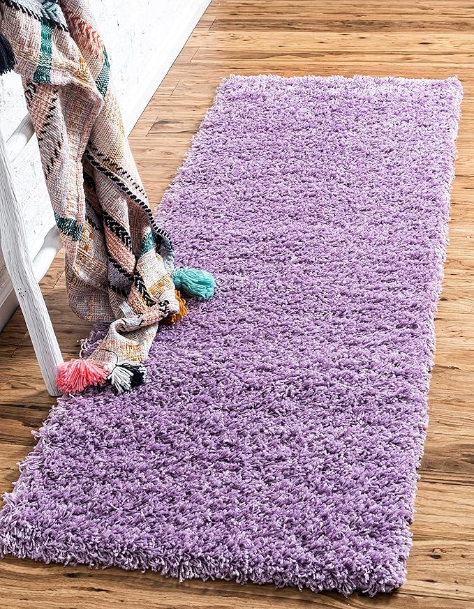 Unique Loom Solid Shag Collection Area Rug (2' 6" x 19' 8" Runner, Lilac)