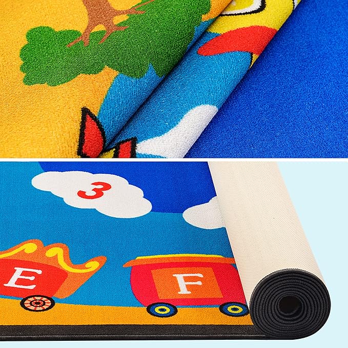 Classroom Rug Kids Carpet Blue Library Carpet ABC Educational Elementary School Daycare Nursery Rug ABC Numbers Reading Alphabet Classroom Area Rug, 7.5 x 13 ft
