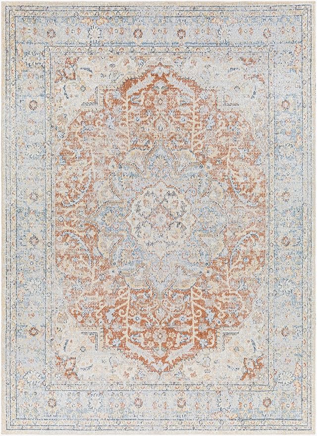 Mark&Day Washable Rugs, 2x3 Hollyvilla Traditional Beige Area Rug, Beige Blue Orange Carpet for Living Room, Bedroom or Kitchen (2' x 3', Machine Washable)
