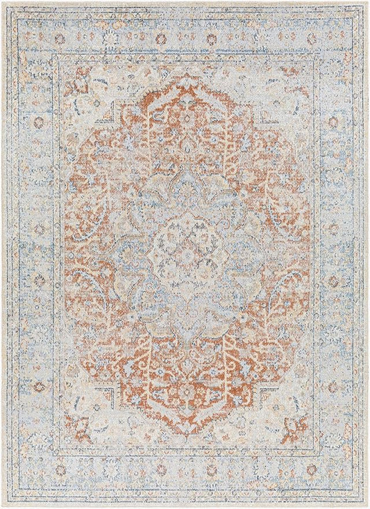 Mark&Day Washable Rugs, 2x3 Hollyvilla Traditional Beige Area Rug, Beige Blue Orange Carpet for Living Room, Bedroom or Kitchen (2' x 3', Machine Washable)