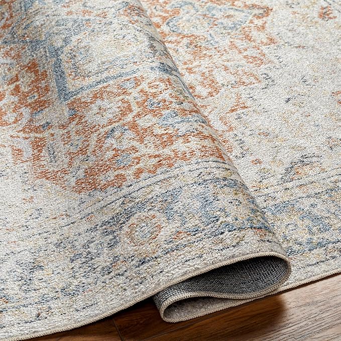 Mark&Day Washable Rugs, 2x4 Hollenberg Traditional Burnt Orange Area Rug, Orange Blue Beige Carpet for Living Room, Bedroom or Kitchen (2'3" x 3'9", Machine Washable)