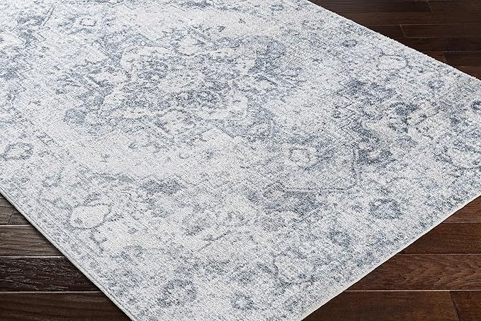 Mark&Day Washable Rugs, 9x12 Moya Traditional Navy Blue Area Rug, Blue Beige Grey Carpet for Living Room, Bedroom or Kitchen (9'2" x 12', Machine Washable)
