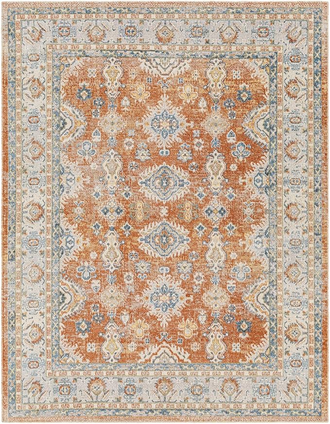 Mark&Day Washable Rugs, 5x7 Emporia Traditional Burnt Orange Area Rug, Orange Blue Beige Carpet for Living Room, Bedroom or Kitchen (5'3" x 7', Machine Washable)