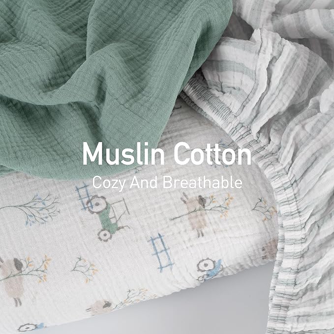Gllquen Baby Muslin Bassinet Sheets 3 Pack, Breathable Elastic Cozy Fitted Cotton Bassinet Mattress Sheet for Baby Boy Girls, Fit for Hourglass Oval Rectangular Cradle Pad Sheets 33"x17" (Car)