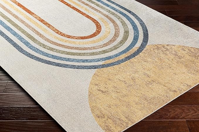 Mark&Day Washable Rugs, 2x4 Eliot Modern Beige Area Rug, Beige Orange Blue Carpet for Living Room, Bedroom or Kitchen (2'3" x 3'9", Machine Washable)