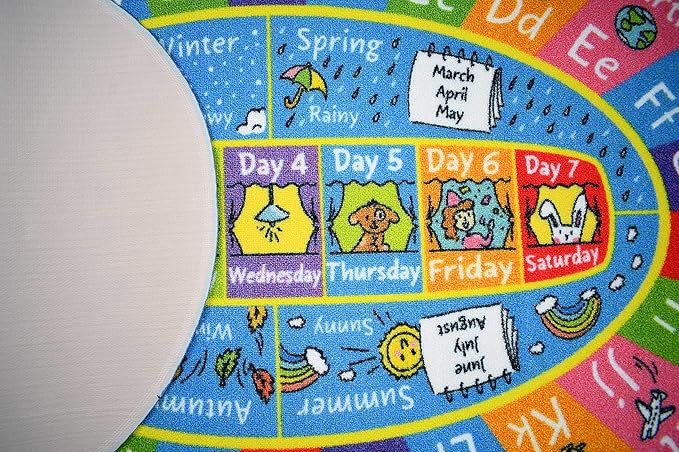 KC Cubs Educational Kids Rug – ABC Alphabet, Seasons, Months & Days Learning Mat – Soft Interactive Carpet for Classroom, Playroom & Bedroom 3x5 Oval