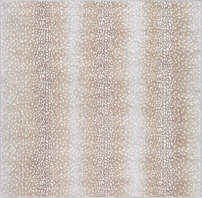 Hauteloom Pointblank Modern Animal Print Area Rug for Living Room, Bedroom - Bohemain Leopard Print Carpet - Contemporary Antelope Print Rug - Gray, Brown, Beige - 7'10" Square Rug
