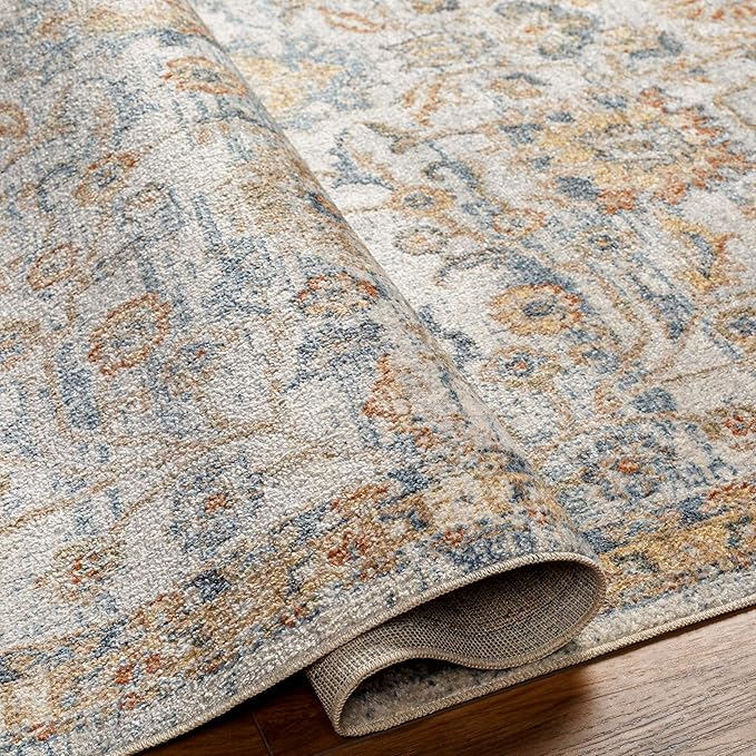 Mark&Day Washable Rugs, 2x3 Eskridge Traditional Burnt Orange Area Rug, Orange Blue Beige Carpet for Living Room, Bedroom or Kitchen (2' x 3', Machine Washable)