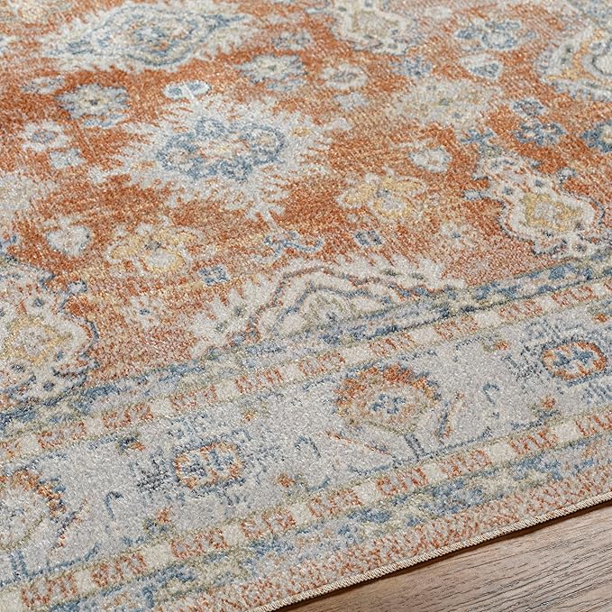 Mark&Day Washable Rugs, 2x4 Emporia Traditional Burnt Orange Area Rug, Orange Blue Beige Carpet for Living Room, Bedroom or Kitchen (2'3" x 3'9", Machine Washable)