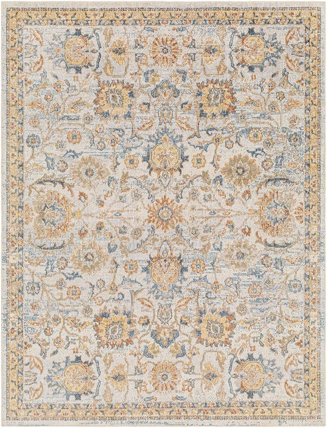 Mark&Day Washable Rugs, 9x12 Eskridge Traditional Burnt Orange Area Rug, Orange Blue Beige Carpet for Living Room, Bedroom or Kitchen (9'2" x 12', Machine Washable)