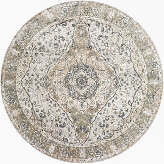 Mark&Day Washable Rugs, 7ft Round Eminence Traditional Camel Area Rug, Brown Beige Yellow Carpet for Living Room, Bedroom or Kitchen (6'7" Round, Machine Washable)