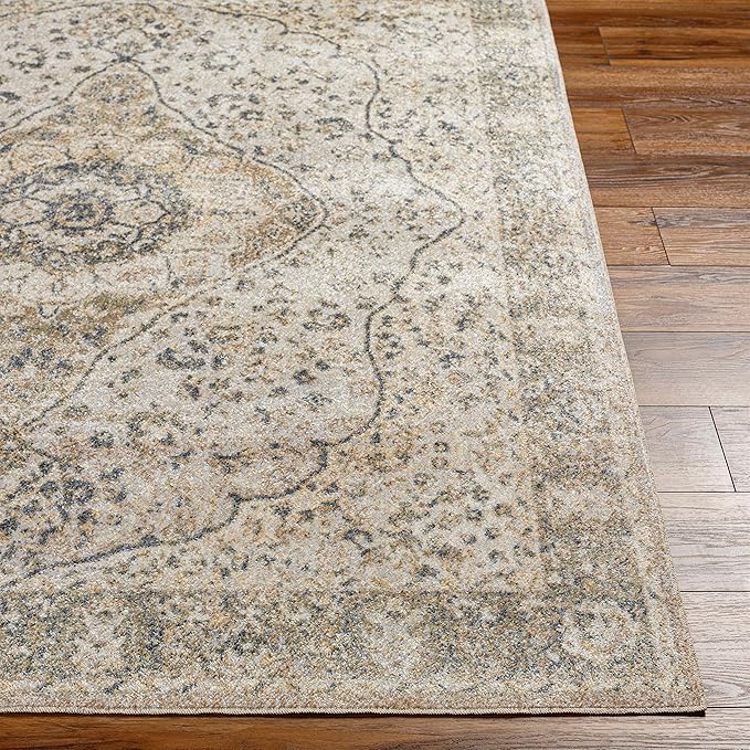 Mark&Day Washable Rugs, 6x9 Eminence Traditional Camel Area Rug, Brown Beige Yellow Carpet for Living Room, Bedroom or Kitchen (6'7" x 9', Machine Washable)