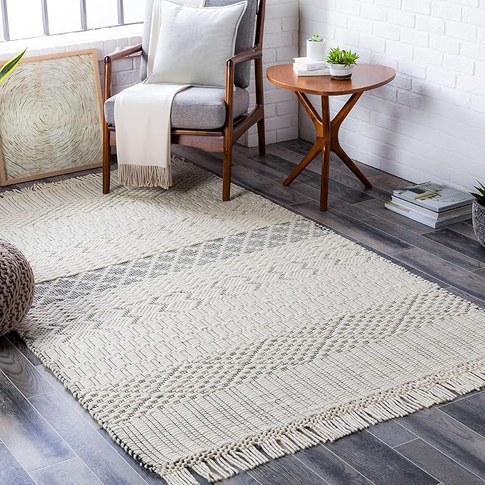 Mark&Day Wool Rugs, 6x9 Gschnitz Global Cream Area Rug, Cream Grey Carpet for Living Room, Bedroom or Kitchen (6' x 9')