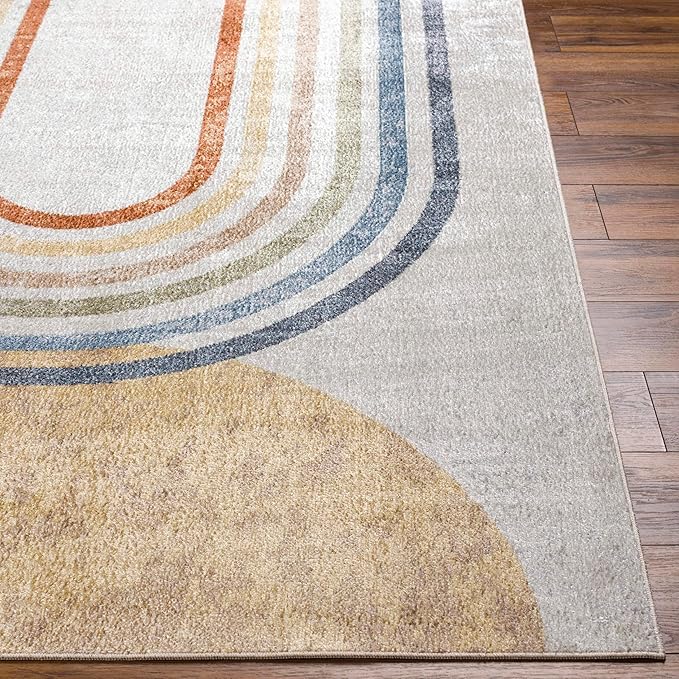 Mark&Day Washable Rugs, 9x12 Eliot Modern Beige Area Rug, Orange Blue Grey Carpet for Living Room, Bedroom or Kitchen (9'2" x 12', Machine Washable)