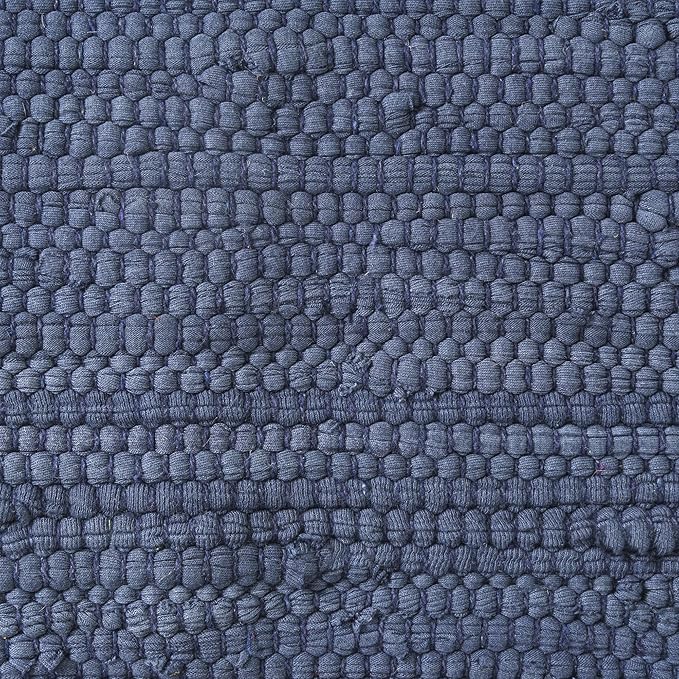 LR Home Indigo Bordered Transitional Hand-Loomed Cotton Pouf with Jute Braid for Home Decor | Farmhouse Cube Foot Rest for Bedroom & Living Room Decor | 18 x 18 x 18 Stuffed Ottoman for Seating
