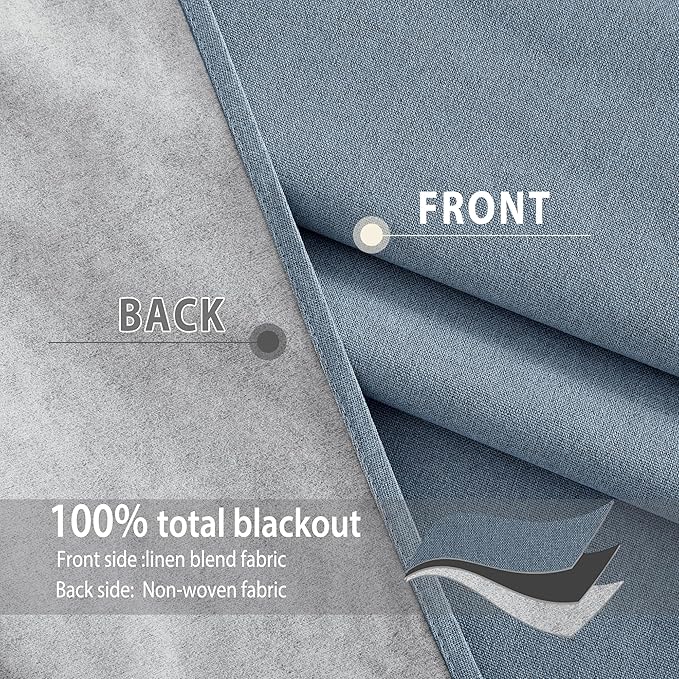 NICETOWN Stone Blue Full Shade Faux Linen Curtain Panels 95" Long, Pair of Energy Smart & Noise Blocking Out Blackout Drapes for Guest Room Window, Thermal Insulated Lined Window Dressing (52 inch)