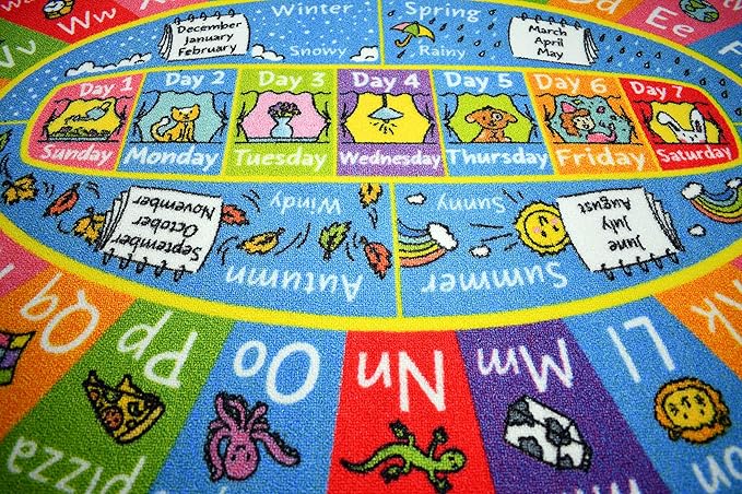 KC Cubs Educational Kids Rug – ABC Alphabet, Seasons, Months & Days Learning Mat – Soft Interactive Carpet for Classroom, Playroom & Bedroom 8x10 Oval
