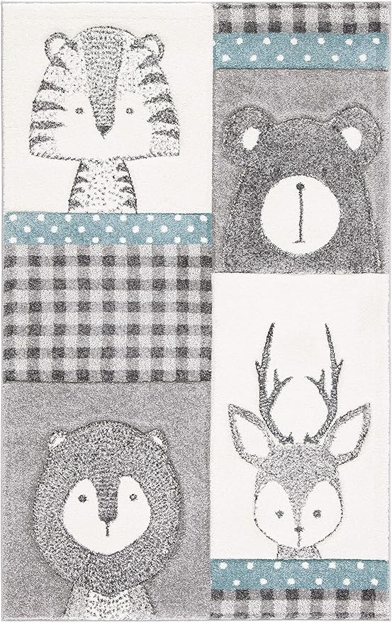 SAFAVIEH Carousel Kids Collection Accent Rug - 2'3" x 4', Grey & Ivory, Animal Design, Non-Shedding & Easy Care, Ideal for High Traffic Areas for Boys & Girls in Playroom, Nursery, Bedroom (CRK188B)