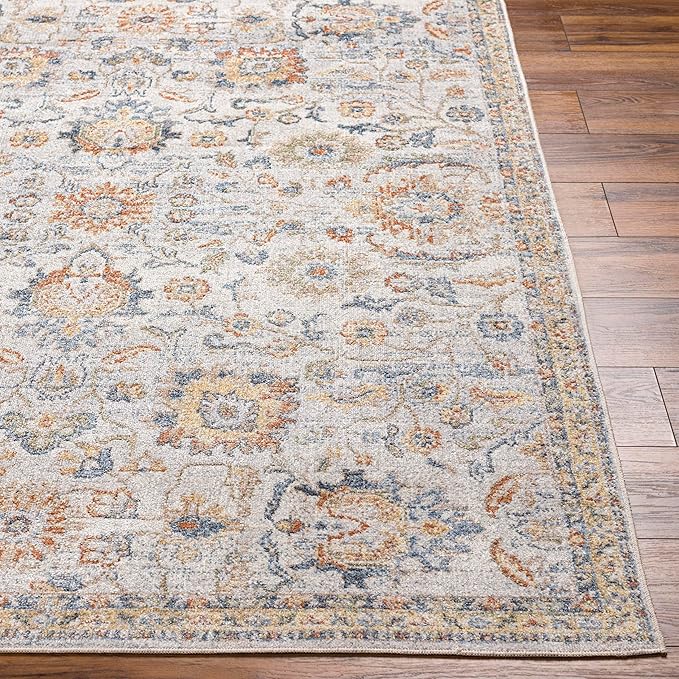 Mark&Day Washable Rugs, 7x9 Eskridge Traditional Burnt Orange Area Rug, Orange Blue Beige Carpet for Living Room, Bedroom or Kitchen (6'7" x 9', Machine Washable)