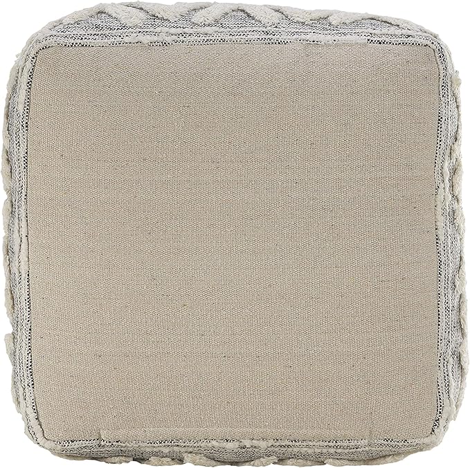 LR Home Gray/Ivory Geometric Hand-Woven Polyester Ottoman Pouf for Home Decor | Modern Transitional Foot Rest for Bedroom & Living Room Decor | 16 x 16 x 16 Stuffed Ottoman for Seating
