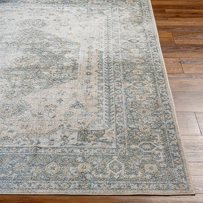 Mark&Day Washable Rugs, 2x4 Edmond Traditional Denim Area Rug, Gray Dark Blue Olive Carpet for Living Room, Bedroom or Kitchen (2'3" x 3'9",Machine Washable)