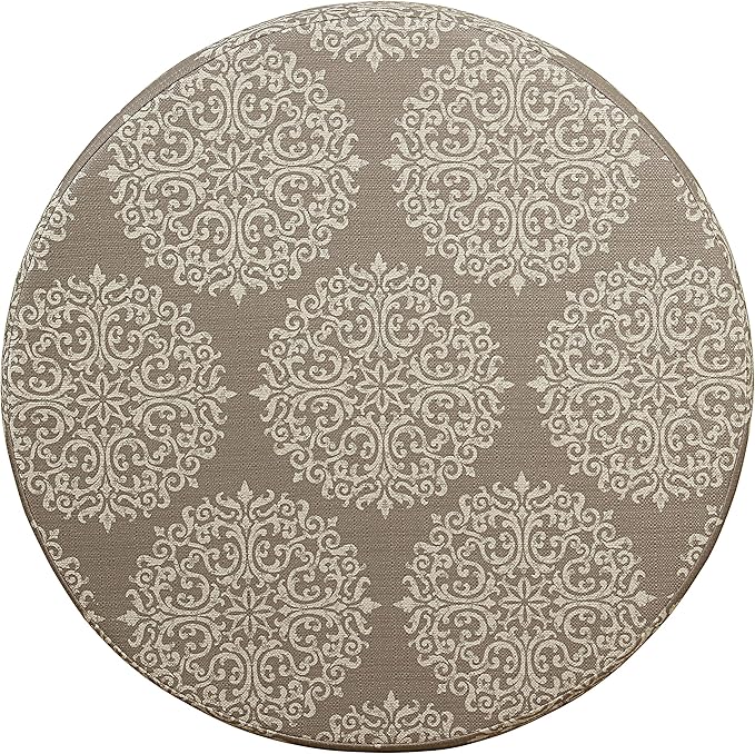 Homepop Home Decor | Upholstered Round Storage Ottoman | Ottoman with Storage for Living Room & Bedroom, Brown Medallion