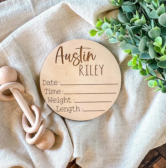Personalized Newborn Announcement Sign for Hospital - Single Sided - Wooden Birth Announcement Sign - Baby Name Announcement Sign Customized Gender Neutral (Single Sided Name and Blank Stats)