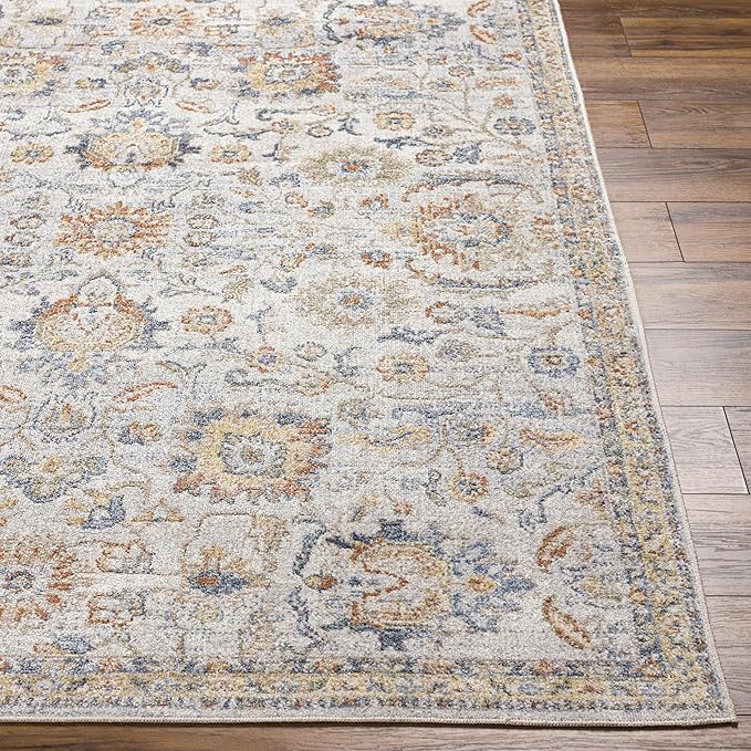 Mark&Day Washable Rugs, 9x12 Eskridge Traditional Burnt Orange Area Rug, Orange Blue Beige Carpet for Living Room, Bedroom or Kitchen (9'2" x 12', Machine Washable)