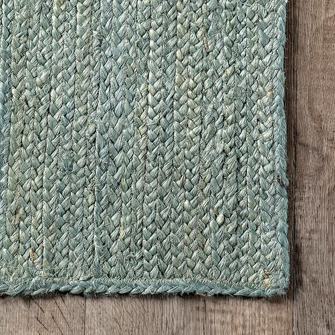 nuLOOM 6x9 Rigo Jute Hand Woven Area Rug, Green, Solid Farmhouse Design, Natural Fiber, For Bedroom, Living Room, Dining Room, Hallway, Office, Kitchen, Entryway