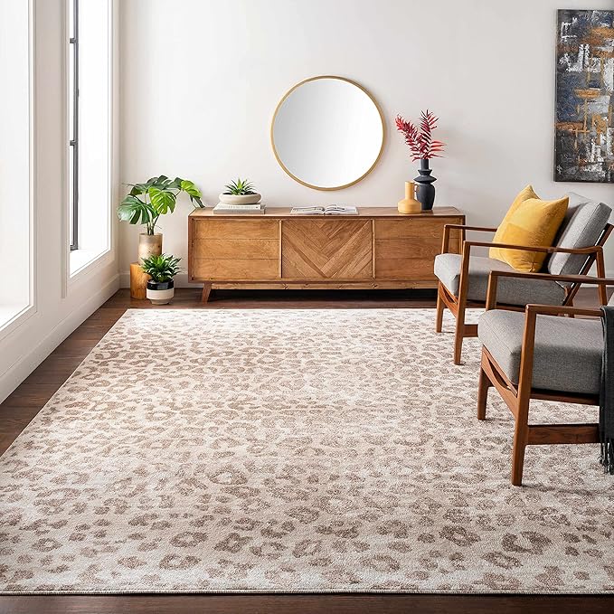 Hauteloom Bonhill Modern Animal Print Area Rug for Living Room, Bedroom, Dining Room - Bohemain Leopard Print Carpet - Tan, Terracota, Brown, Beige, Ivory - 7'10" x 10' (8x10)