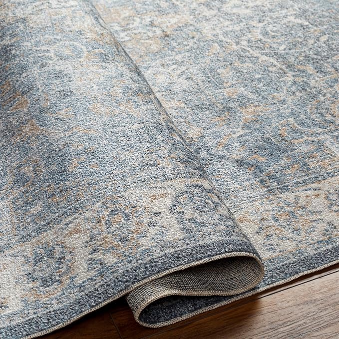 Mark&Day Washable Rugs, 3x7 Elsmore Traditional Navy Blue Runner Area Rug, Ivory Orange Carpet for Hallway, Kitchen, Bedroom or Living Room (2'7" x 7'3" Runner, Machine Washable)