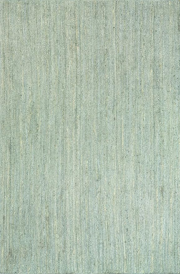 nuLOOM 5x8 Rigo Jute Hand Woven Area Rug, Green, Solid Farmhouse Design, Natural Fiber, For Bedroom, Living Room, Dining Room, Hallway, Office, Kitchen, Entryway