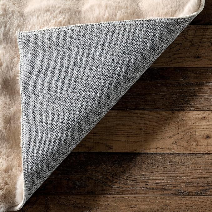 nuLOOM Jeni Beige, 6' Round, Solid Faux Rabbit, Fluffy and Cozy, High Traffic, Stain Resistant, Easy Clean, Durable Washable Area Rug for Bedroom, Living Room, Dining, Den, Foyer, Entryway