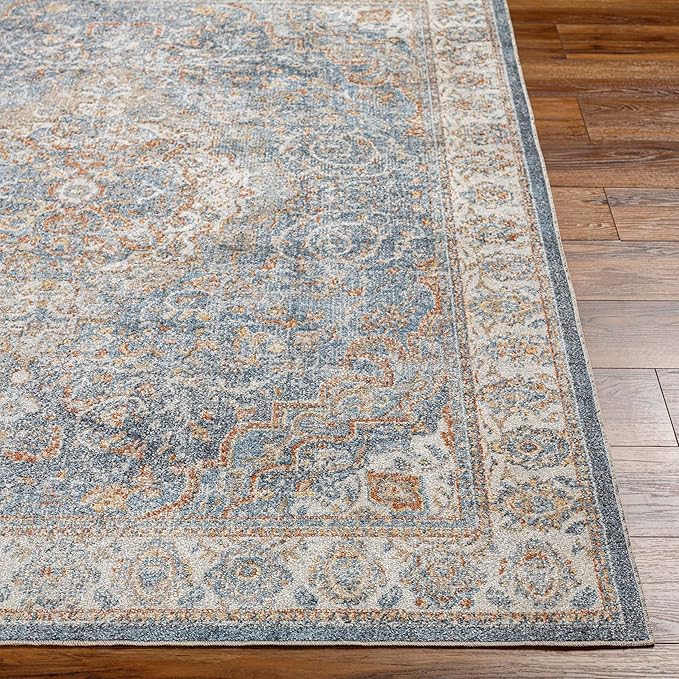 Mark&Day Washable Rugs, 2x4 Elsmore Traditional Dark Blue Area Rug, Blue Ivory Orange Carpet for Living Room, Bedroom or Kitchen (2'3" x 3'9", Machine Washable)