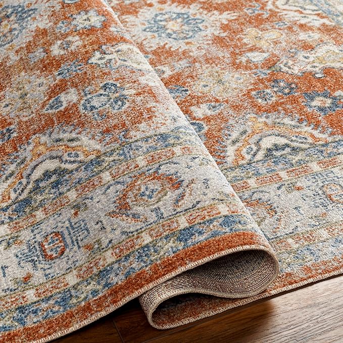 Mark&Day Washable Rugs, 5x7 Emporia Traditional Burnt Orange Area Rug, Orange Blue Beige Carpet for Living Room, Bedroom or Kitchen (5'3" x 7', Machine Washable)